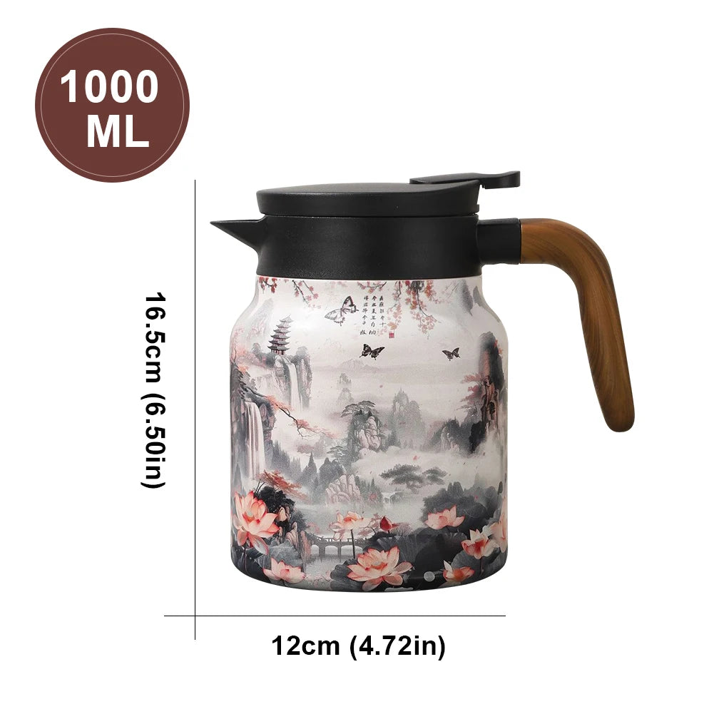 “Vintage Bloem 1000ml Thee Thermoskan met Filter – Roestvrijstaal”