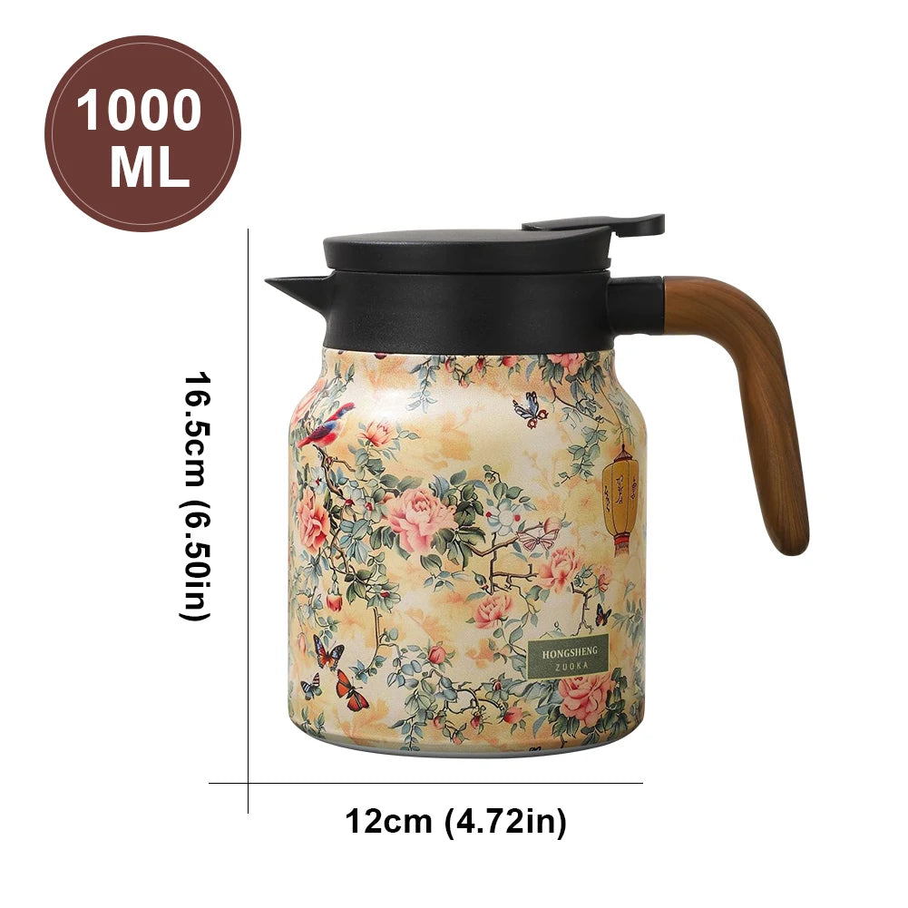 “Vintage Bloem 1000ml Thee Thermoskan met Filter – Roestvrijstaal”