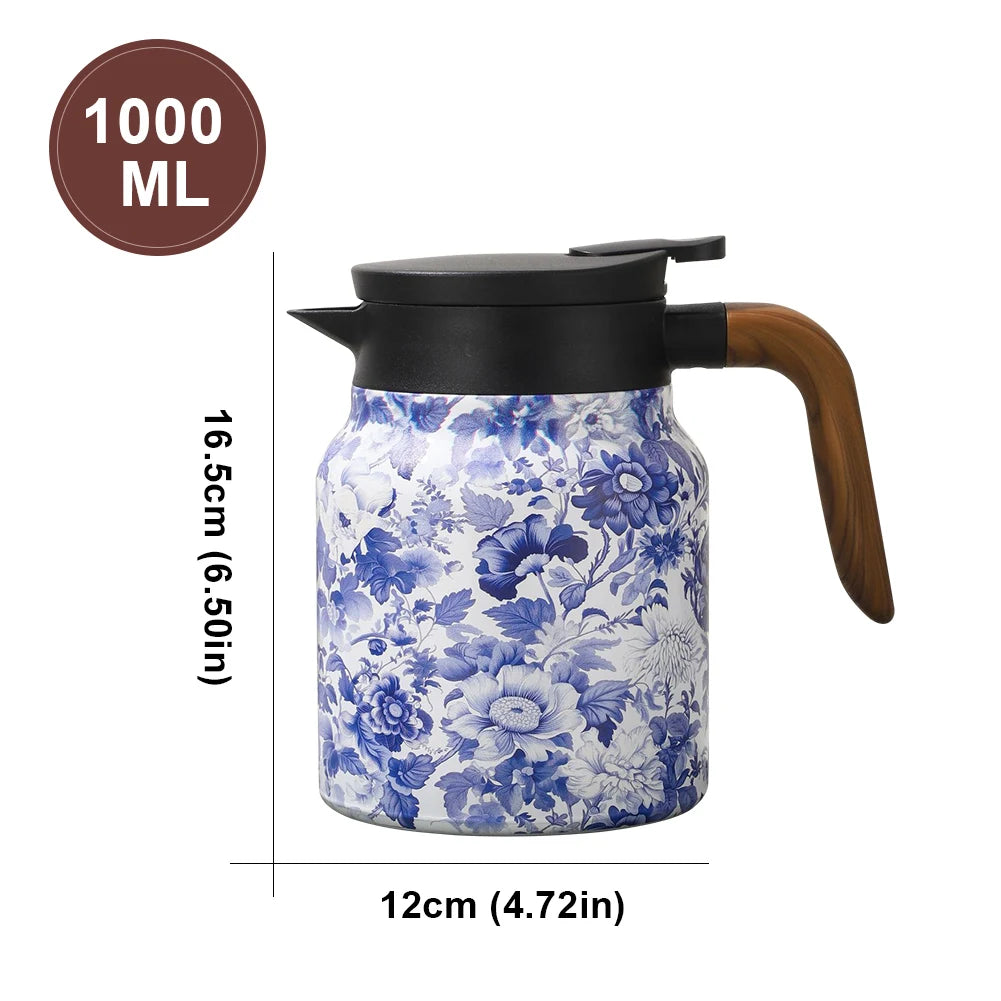“Vintage Bloem 1000ml Thee Thermoskan met Filter – Roestvrijstaal”